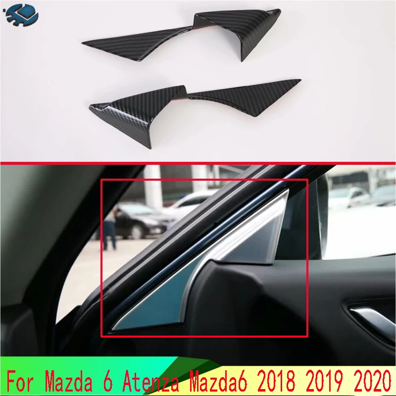 

For Mazda 6 Atenza 2018 2019 2020 Car Accessories Carbon Fiber Style Interior Front Door Triangle Cover Trim A Pillar Trim