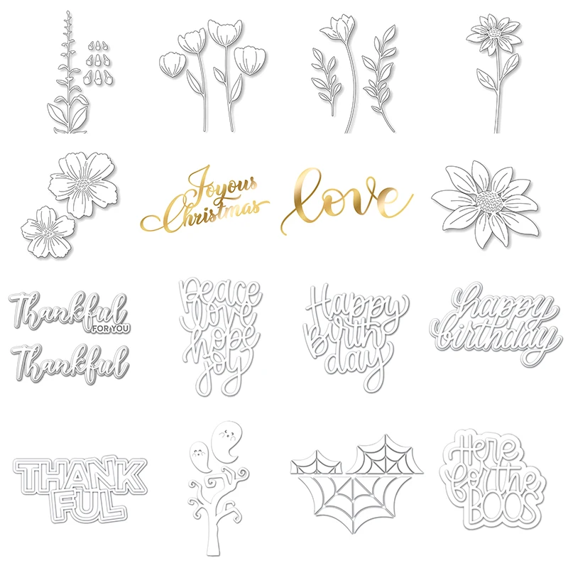 

2021 New English Words Hot Foil and Metal Cutting Dies For DIY Craft Making Paper Flower Greeting Card and Scrapbooking No Stamp