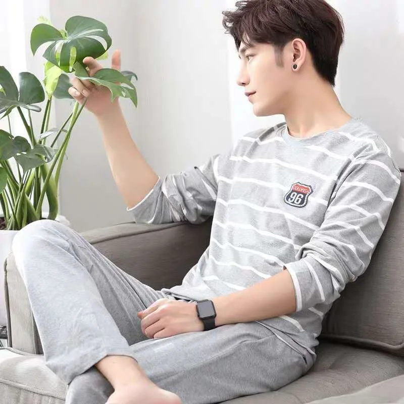 

Autumn New long sleeve pijama stripe pajamas set for male plus size sleep clothing casual nightie sleepwear men pyjamas suit