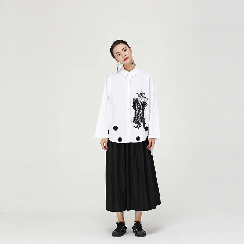 white ZLL4328 XITAO абстрактный принт тела женские рубашки полые Нерегулярные Женские Блузки модные дикие женские топы и блузки осень ZLL4328 - Цвет: white ZLL4328