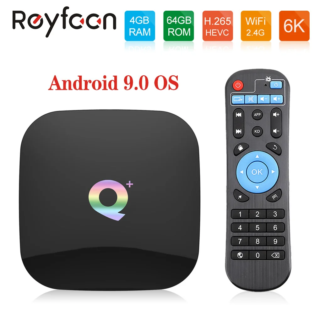 

Q Plus 4GB RAM 64GB ROM Android 9.0 TV Box Allwinner H6 Quad Core USD3.0 6K HDR 2.4GHz Wifi Support Google Player Youtube Set To