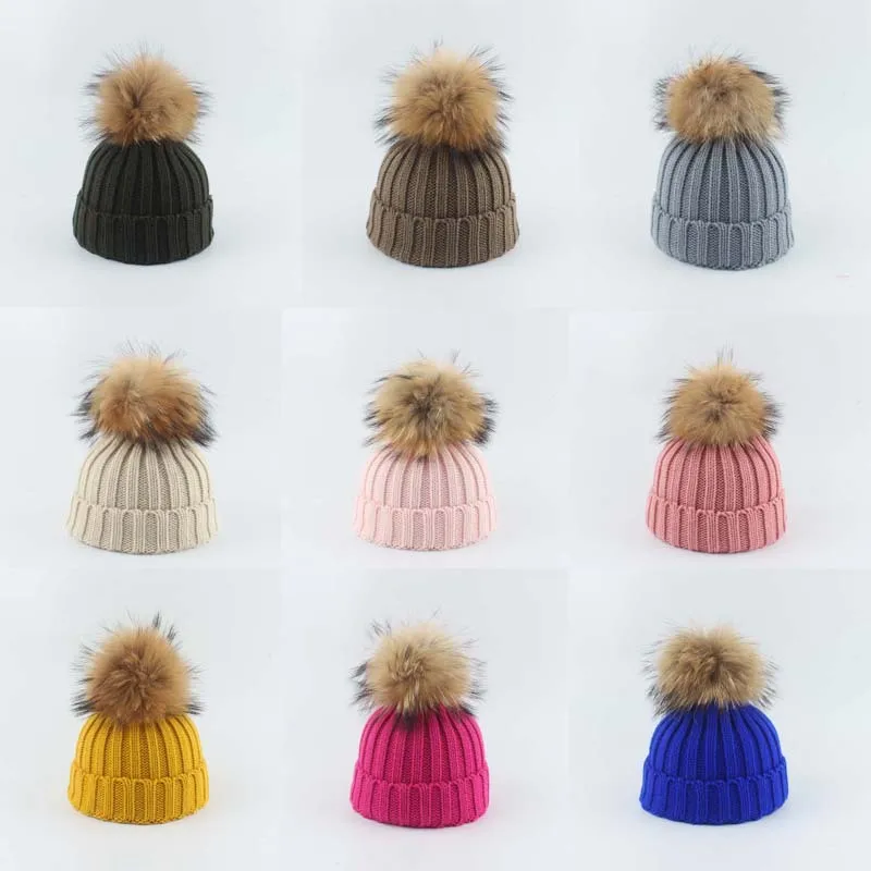 

2022 New Parent Child Thickened Beanie Hairball Knitted Beanies Bonnet Baby Hat for Women Casquette Enfant Kids Hats Caps Cap