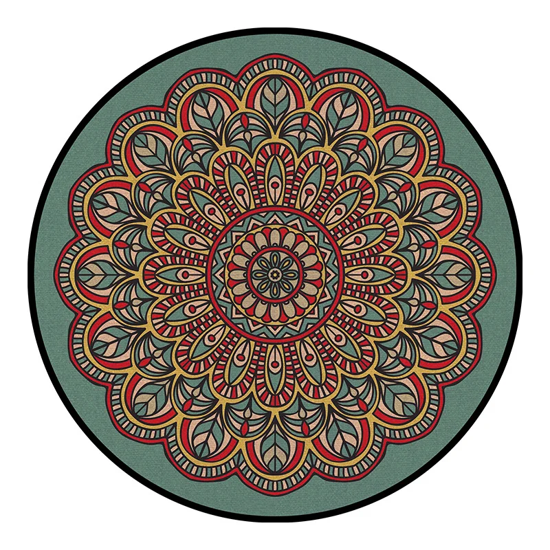 

Nordic Round Carpet Bohemia Ethnic Tassel Rugs Black Mandala Carpet for Living Room Modern Classic Cotton Linen Morocco Carpets