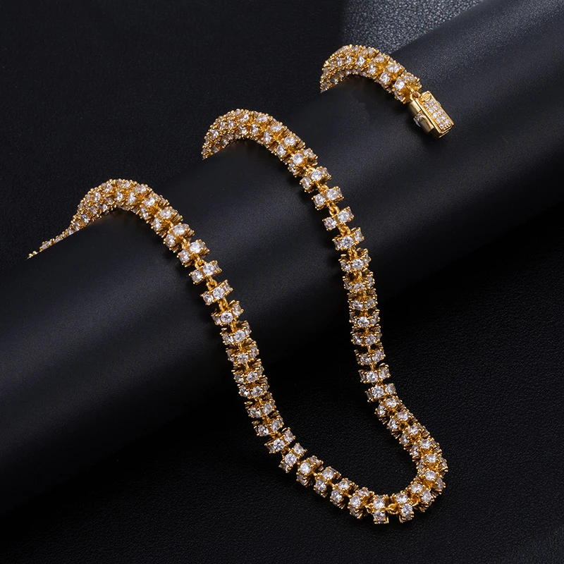 Hip Hop 6MM Set Bling AAA CZ Cubic Zirconia Iced Out Round Link Chain Necklace Bracelet For Men Women Rapper Jewelry 18''-24''