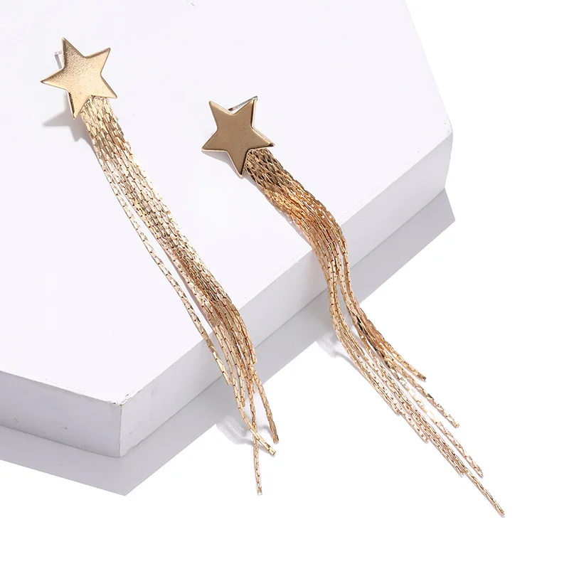 Хит продаж корейские серьги пентаграмма длинные висячие с кисточками для женщин