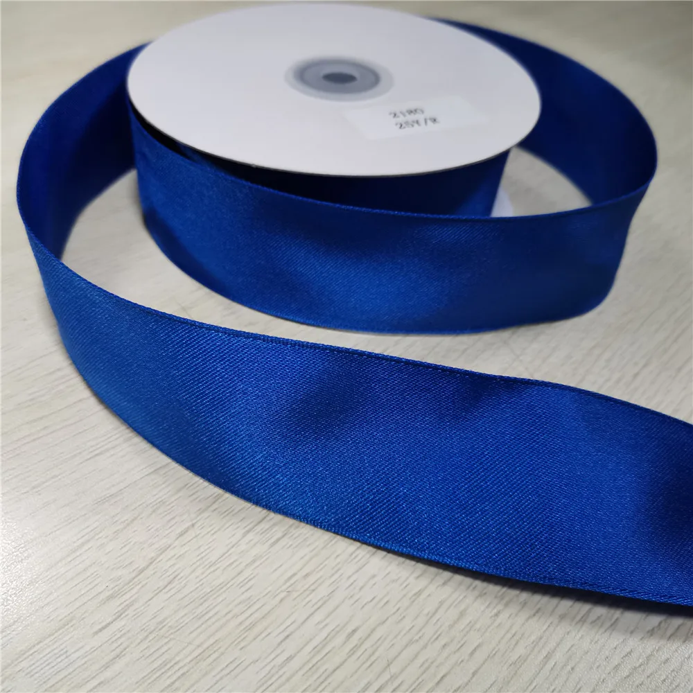 

38mm 25Yards Christmas Ribbon Festival Wired Pure Rayal Blue Satin for Webbing Decoration New Year Gift Wrapping 1-1/2"