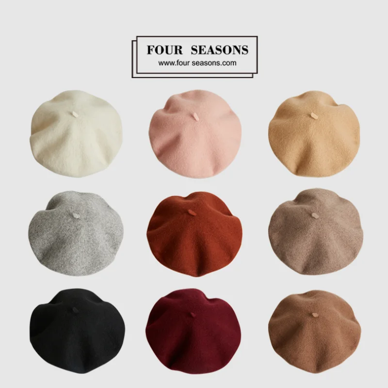 

Ymh Beret Girls' Spring and Autumn All-Match KoreanStyle Wool JapaneseStyle Artistic Vintage PainterHat British SolidColor Beret