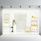 Фон для фотографирования новорожденных с изображением маленькой желтой резиновой утки пузырьковая белая деревянная дверь декоративный фон реквизит для фотостудии