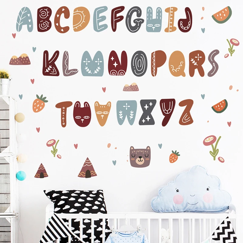 Детская комната Украшение стен 3d алфавит наклейки съемные Мультяшные буквы