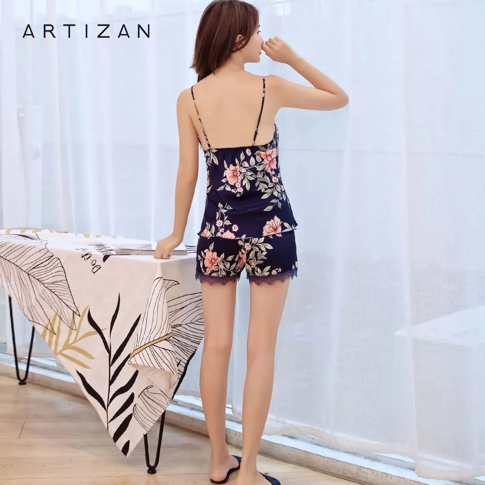 Пижамный комплект для сна и отдыха Сексуальная атласная пижама Женская Летняя