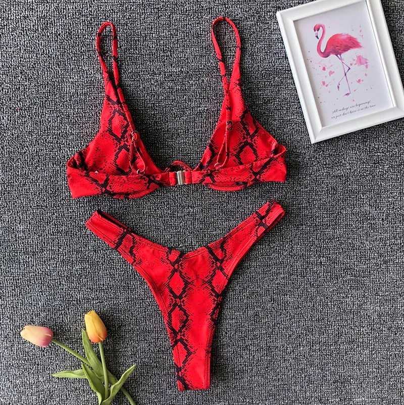 Новый комплект бикини с принтом змеиной кожи женский купальник высокой талией и