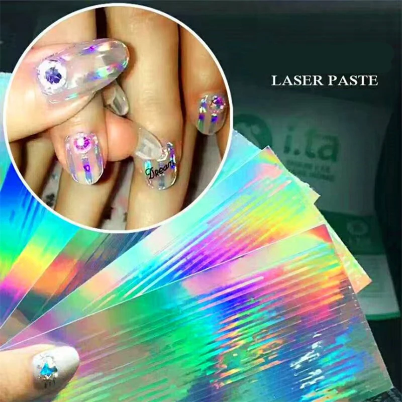 Звездное небо лазерная фотография чистый серебряный золотой дизайн ногтей