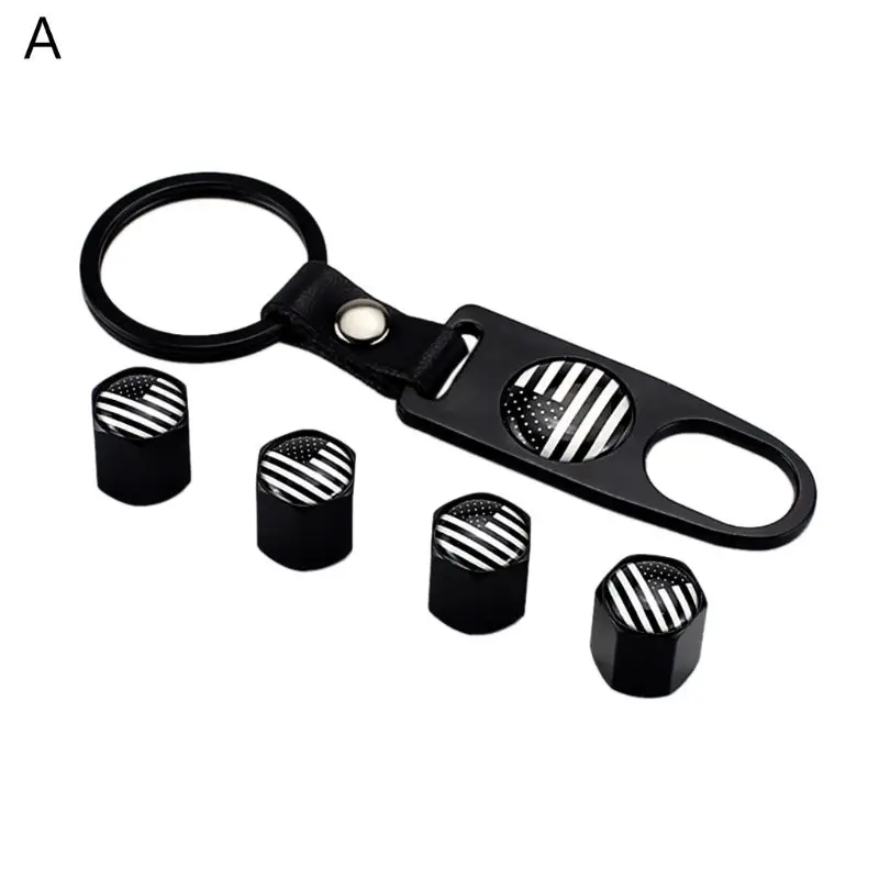 

Universal Car Tire Valve Stem Cap Flag Decal Air Dust Cover with Keychain Wrench