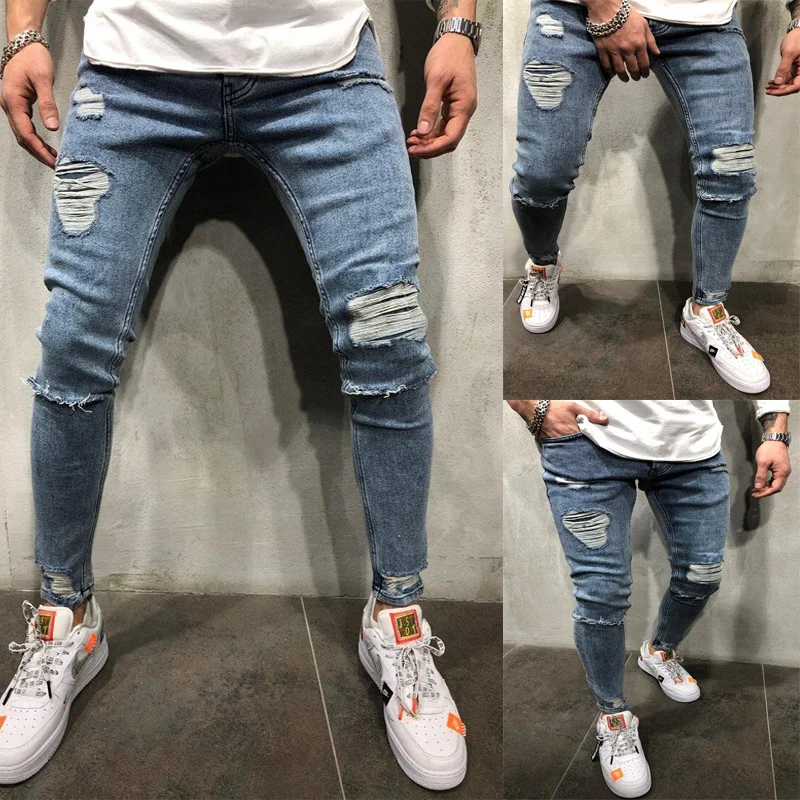 

Ripped Pants Men Casual Pencil Pants Slim Men Street Hip-hop Denim Pants Zipper Party Cowboy High Quality Skinny Biker Jeans