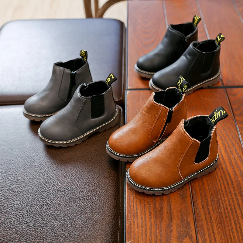 

Autumn Winter Top Selling Boys Martin Boots New Fashion Brand Kids Leather Shoes Girls Zipper Soft Casual Boots Children Shoes