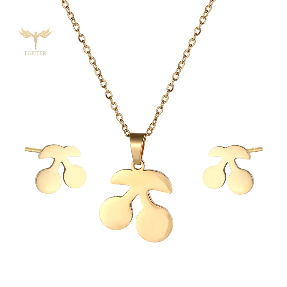 FGifter милая девушка аксессуары две вишни женское ожерелье серьги-гвоздики золотой