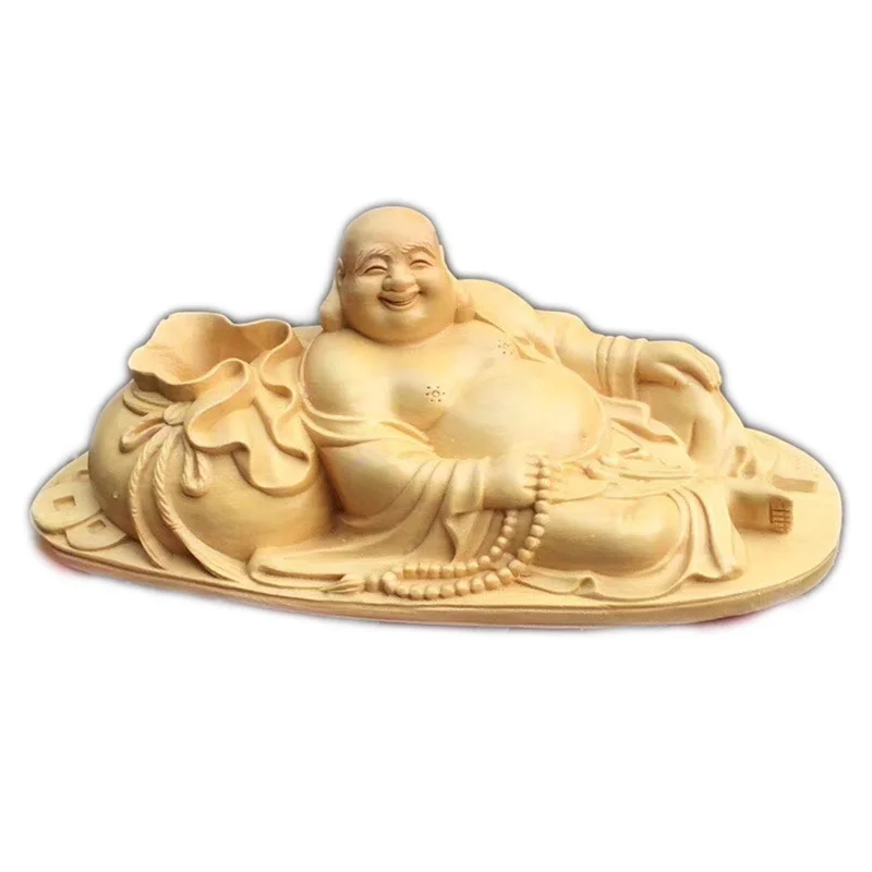

Wooden smiling Buddha statue solid wood carving Modern craft sculpture artwork Home decorationgift God of Wealth Buddha statue