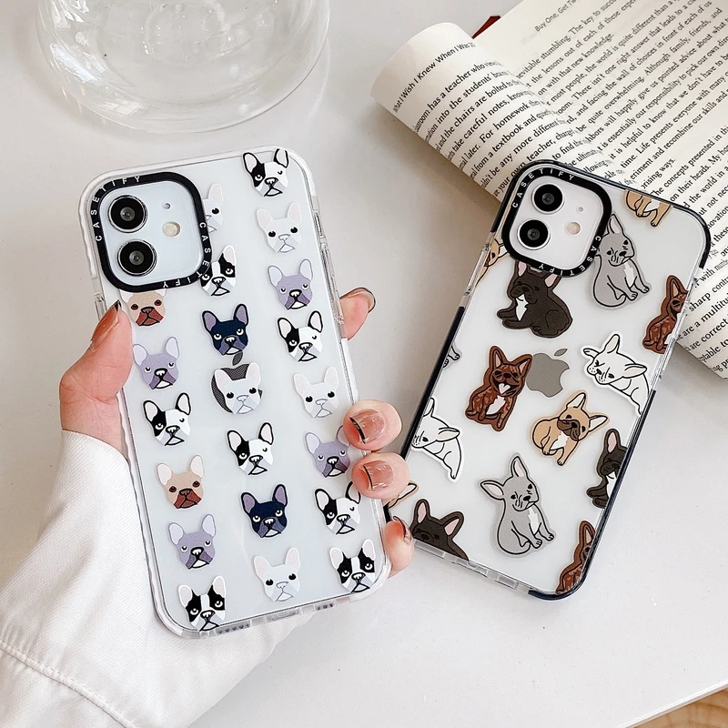 

Cute French Bulldog Phone Case for iPhone 7 Plus X XS SE2020 13 12 11 PRO Max Coque For iPhone XR Soft TPU Cover Black Len Frame
