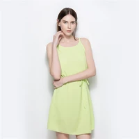 2021 spring and summer new round neck chiffon skirt with shoulder strap female belt sexy dress