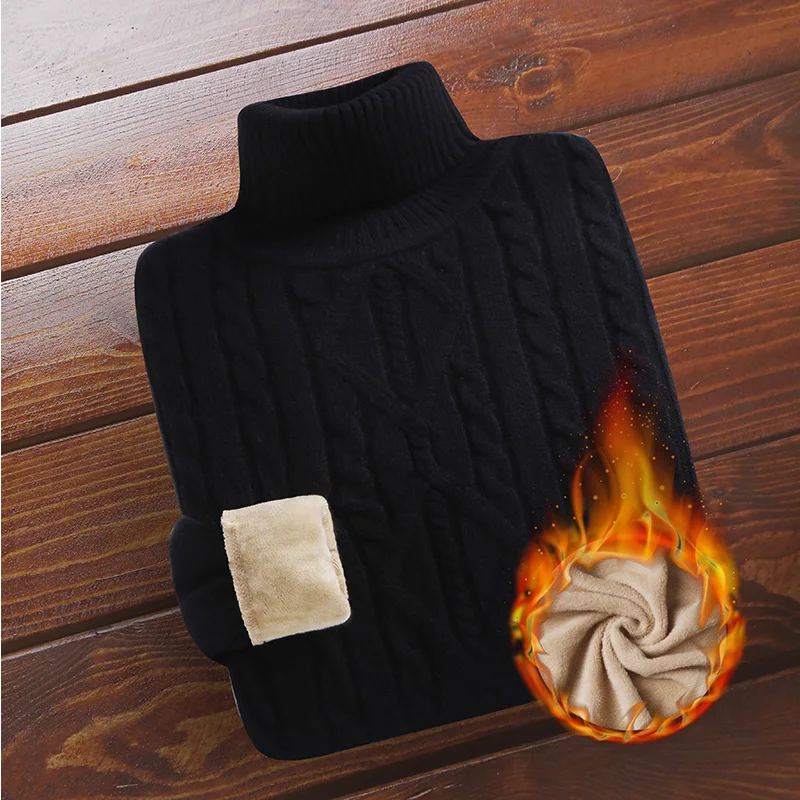 

2021 men's velvet padded sweater men's winter high neck bottoming shirt padded sweater warm men's pullover sweater