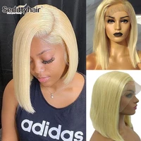 13x4 bob wig 613 honey blonde colored straight pre plucked short remy wig brazilian lace front human hair wigs for black women