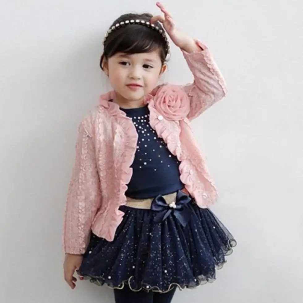 3pcs Autumn Winter Baby Kids Girl Princess Clothes Set Coat+T-shirt+Skirt Dress Tutu Outfits Children Party Suit Free ship | Детская