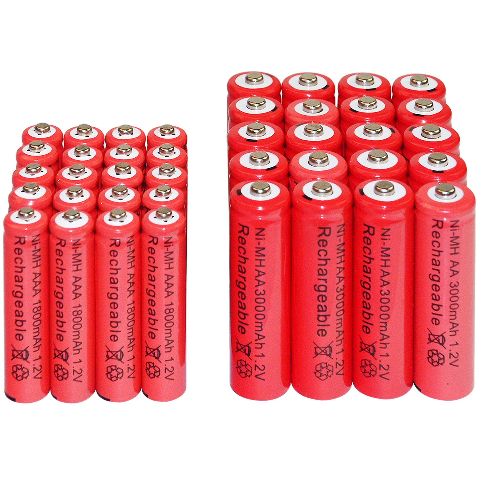 

20 AA 3000mAh + 20 AAA 1800mAh 1.2V NI-MH Rechargeable Battery 2A 3A Red Cell