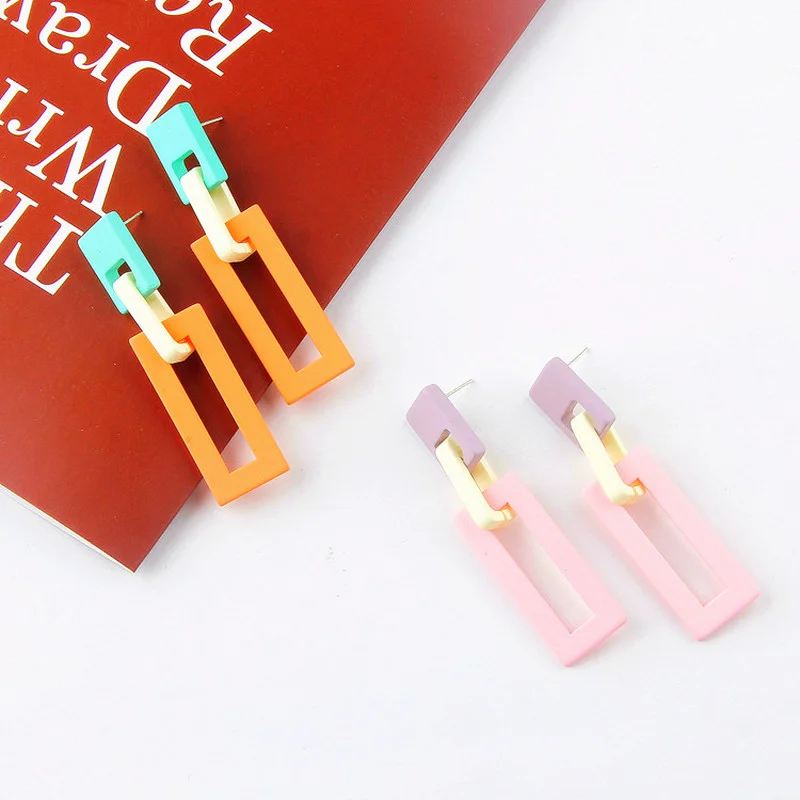 

Корейские новые модные ярко-красные длинные серьги, акриловые Простые разноцветные контрастные универсальные серьги