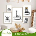 Детское животное WTQ, Картина на холсте, с изображением горца, коровы, жирафа, льва, слона, Скандинавская картина, украшение для детской комнаты