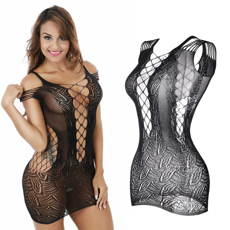 Сексуальное женское нижнее белье Сетчатое кружевное мини платье ночная сорочка