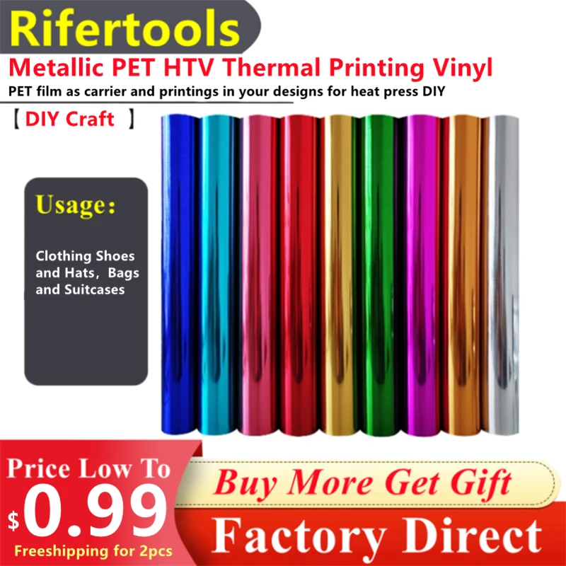 

Wholesale DIY Multicolor T-Shirt Vinyl Multi Sizes PET Metallic Heat Transfer Film Iron On Textiles Hot Stamping Printing Logo