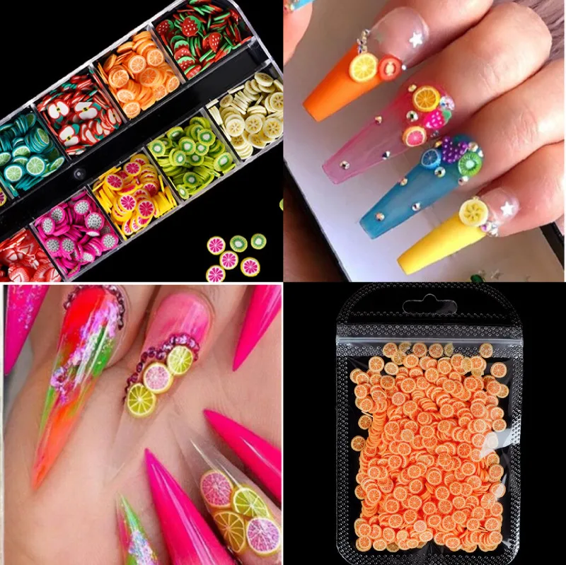 

12 Colors/Box 3D Fruit Tiny Slices Sticker Mixed Style Polymer Clay Nail Art Decoration DIY Designs Nails Tips Gel Accessories