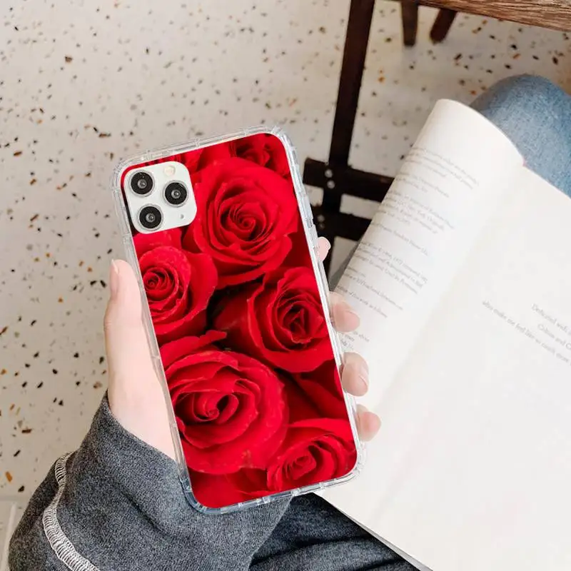 

red rose flower case for airpods Phone Case Transparent soft For iphone 5 5s 5c se 6 6s 7 8 11 12 plus mini x xs xr pro max
