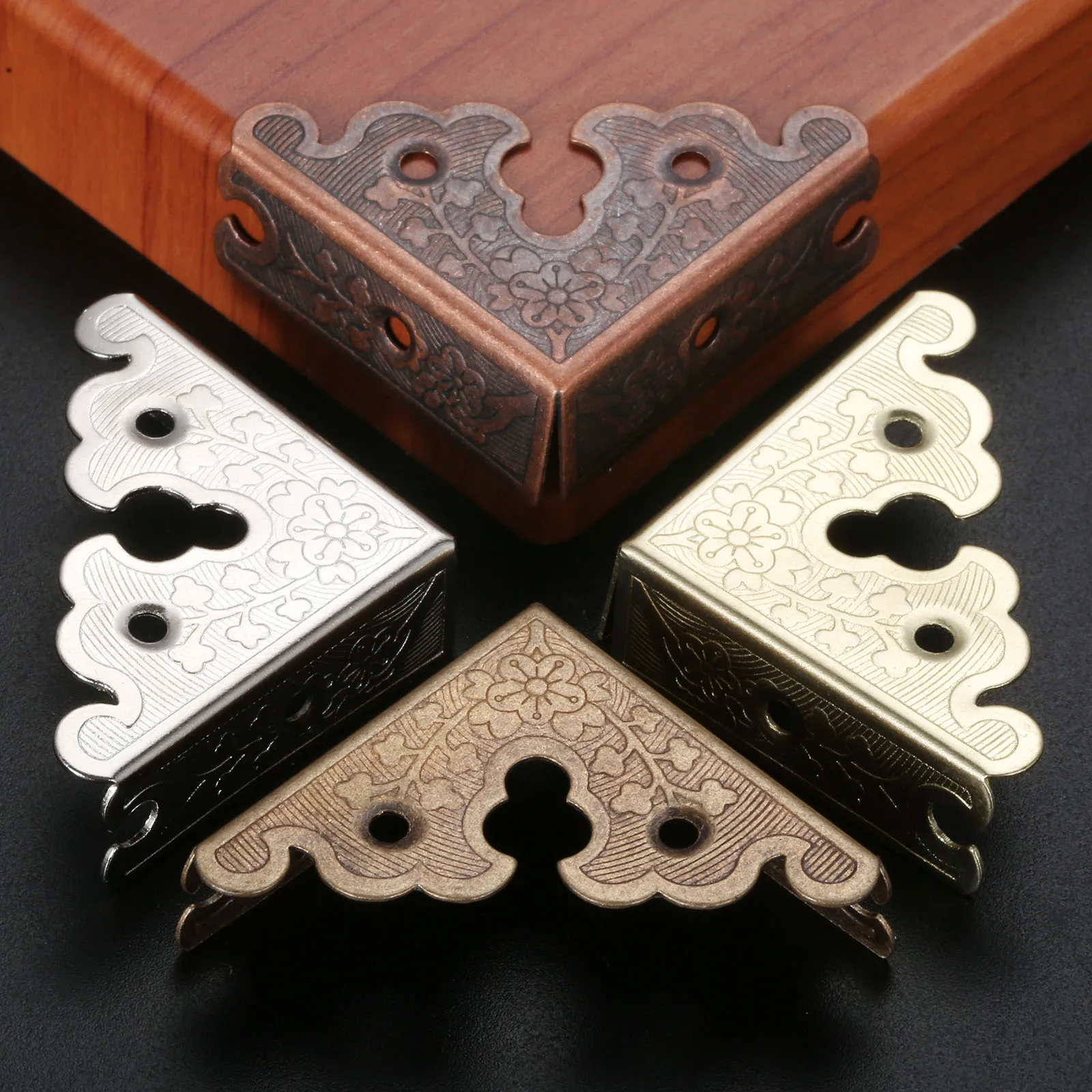4Pcs 34mm Zinc Alloy Jewelry Wooden Box Triangle Corner Decorative Protectors Furniture Carved Table Corner Brackets Protection