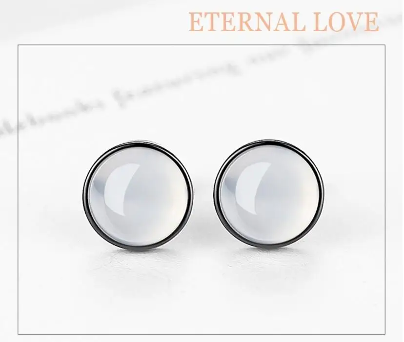 925 Sterling Silver Chalcedony Moonlight Stone Stud Earrings For Women Simple Jewelry brincos