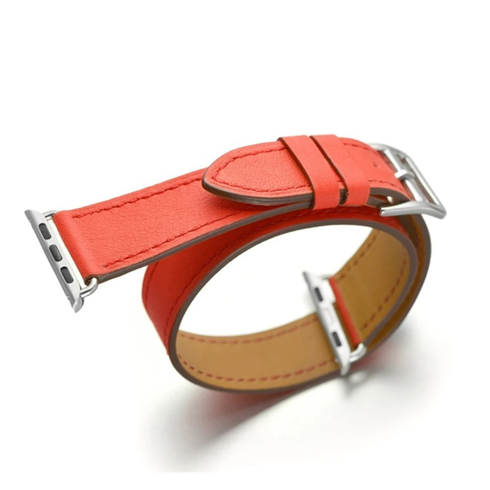 Кожаный браслет с двойными кругами для Apple Watch 1, 2, 3, 42 мм, 38 мм, ремешок для iwatch series 5, 4, 40, 44 мм