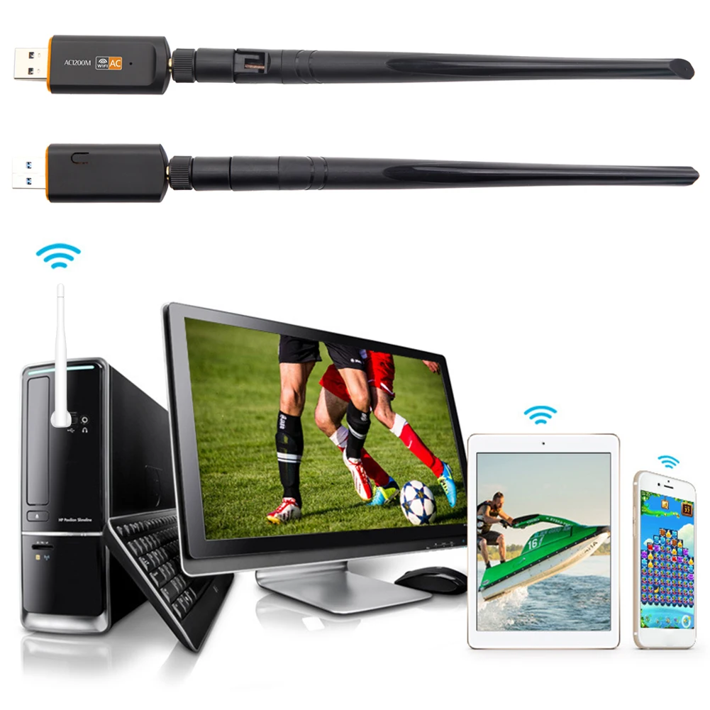 

Wireless WiFi 1200Mbps Network Card Save Time and Energy for Convenience with AC Antenna for Laptop Desktop Universal