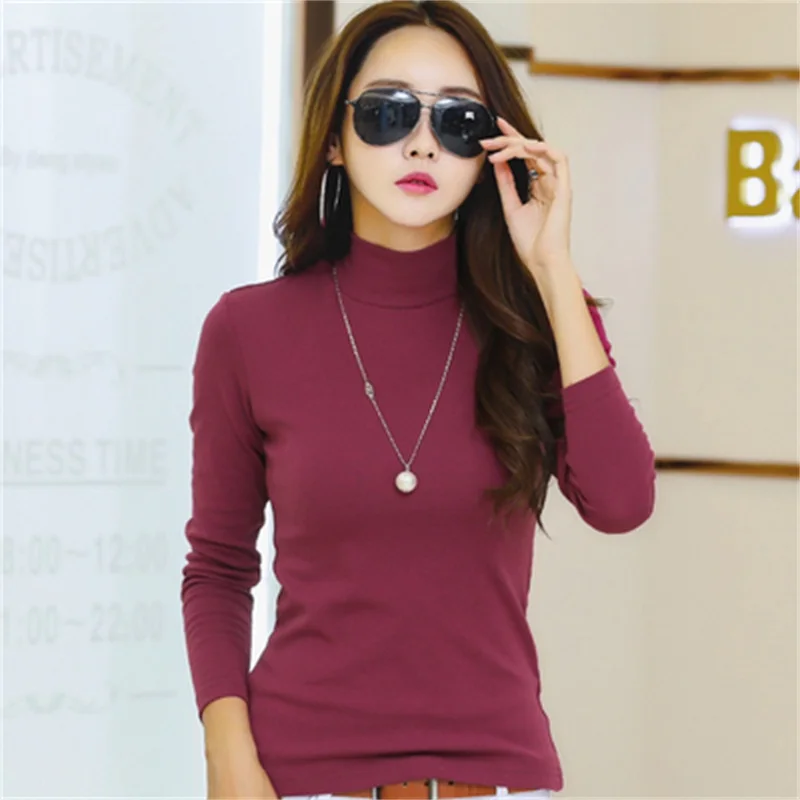 Женская хлопковая водолазка Повседневная Универсальная футболка из чистого