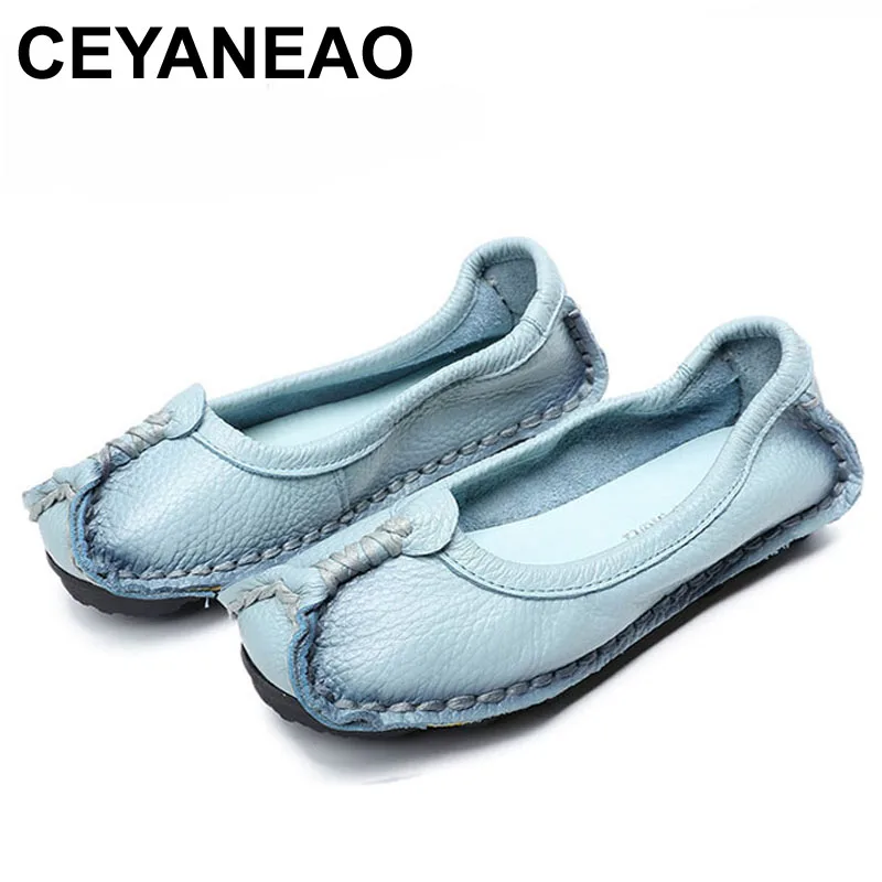 

CEYANEAO 2018 Women Shoes Genuine Leather Loafers Women Mixed Colors Casual shoes Handmade Soft Comfortable Shoes Women Flats