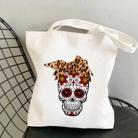 shopper leopard bandana sugar skull printed tote bag women harajuku shopper handbag shoulder shopping bag lady canvas bag