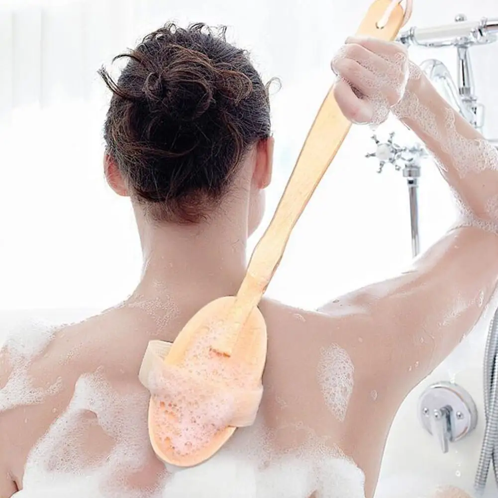 

Bathroom Shower Massage Brush Soft Comfortable Natural Wooden Bath Bristle With Long Handle Badkamer Accesoires