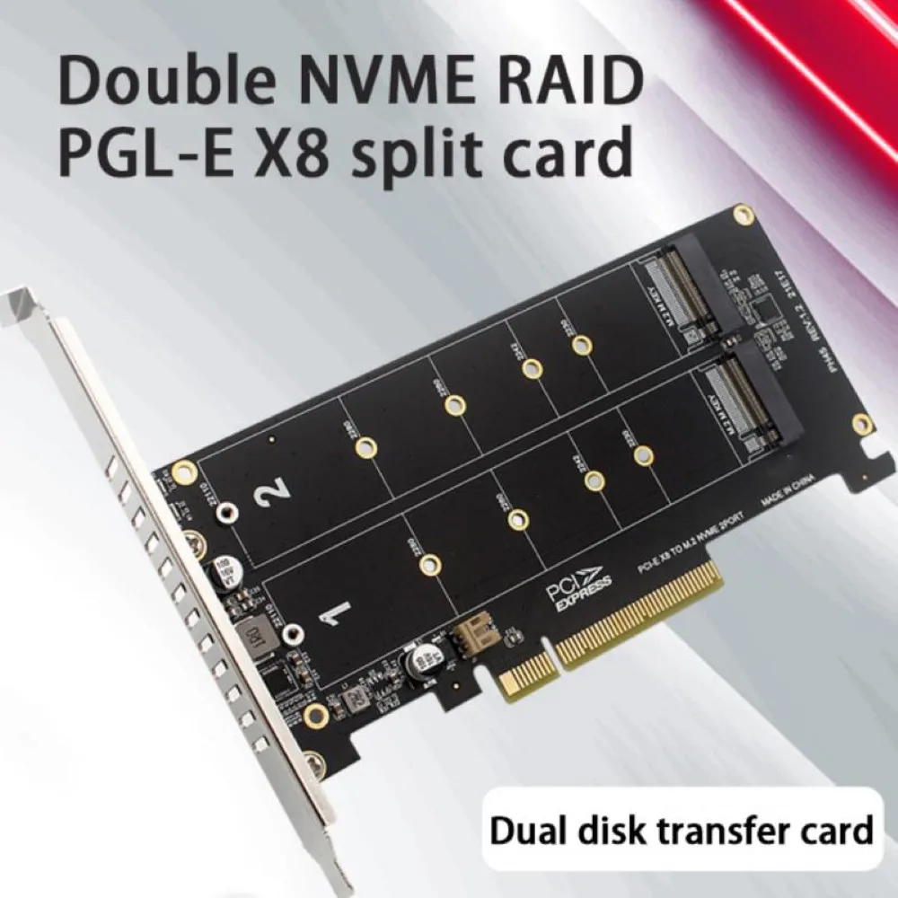 

Двойной диск, NVME M.2 MKEY SSD RAID Array, расширение, PCI-EX8 PCIE, разделенная карта для игровой майнинга