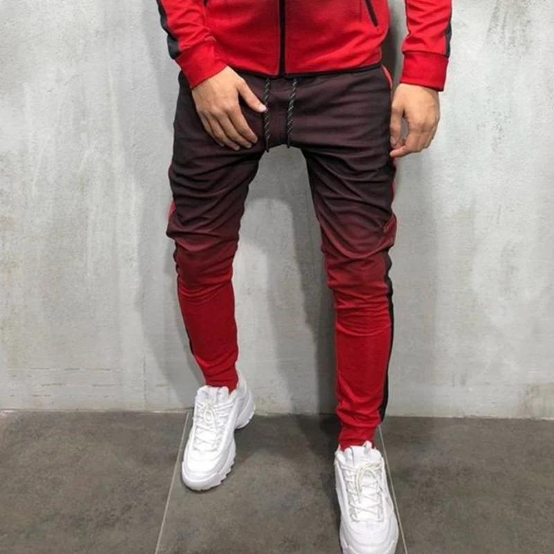 red pant Laamei, лоскутный спортивный костюм на молнии, мужской комплект, спортивный, 2 шт., спортивный костюм, мужские толстовки с капюшоном с принтом, куртка, штаны, спортивные костюмы для мужчин - Цвет: red pant