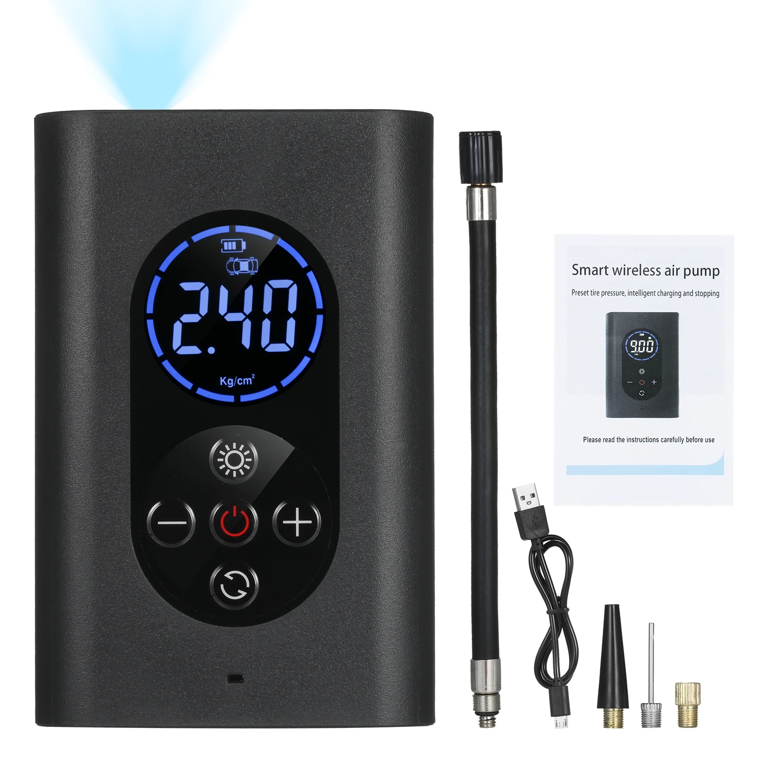 

150PSI Electric Air Pump Tire Inflator Air Compressor with Pressure Gauge LED Light 4000mAh USB Rechargeable Power Bank Shut Off