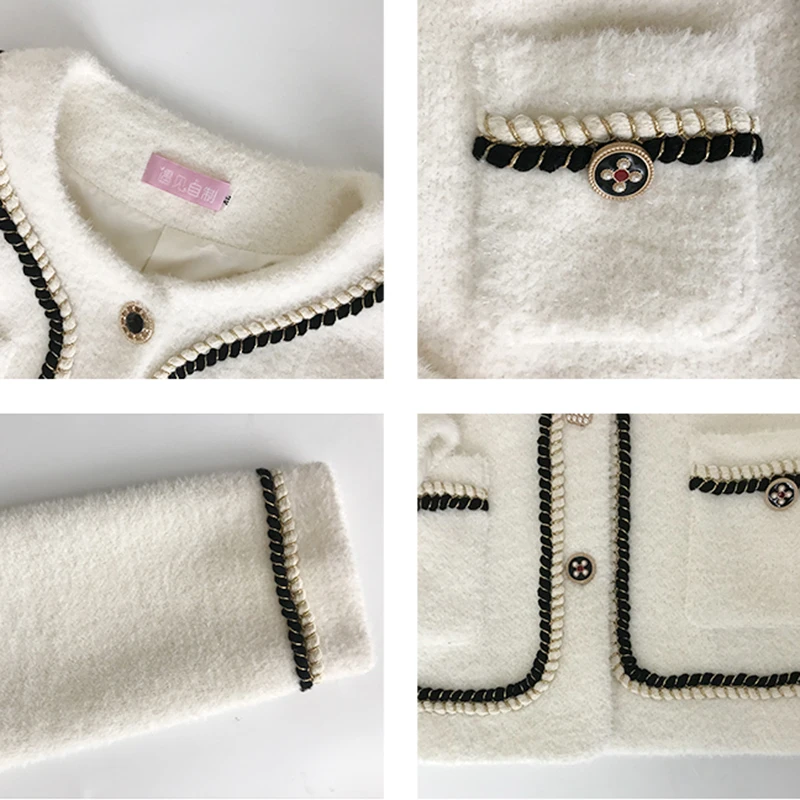 

Office Lady Mink Fleece Pearl Buttons Short Coat Women Elegant Embroidery Soft Fabric Streetwear Jacket Fashion Warm Loose Coat