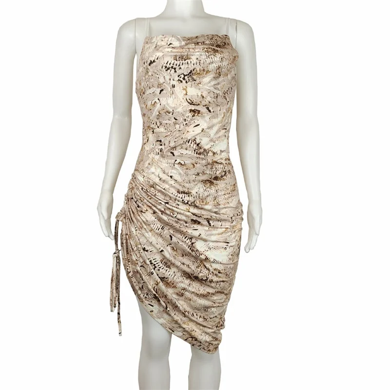 

Summer Sexy Strapless Drawstring Camouflage Dress Adjust Length Ruched Dress Backless Party Dress Sides Vestido