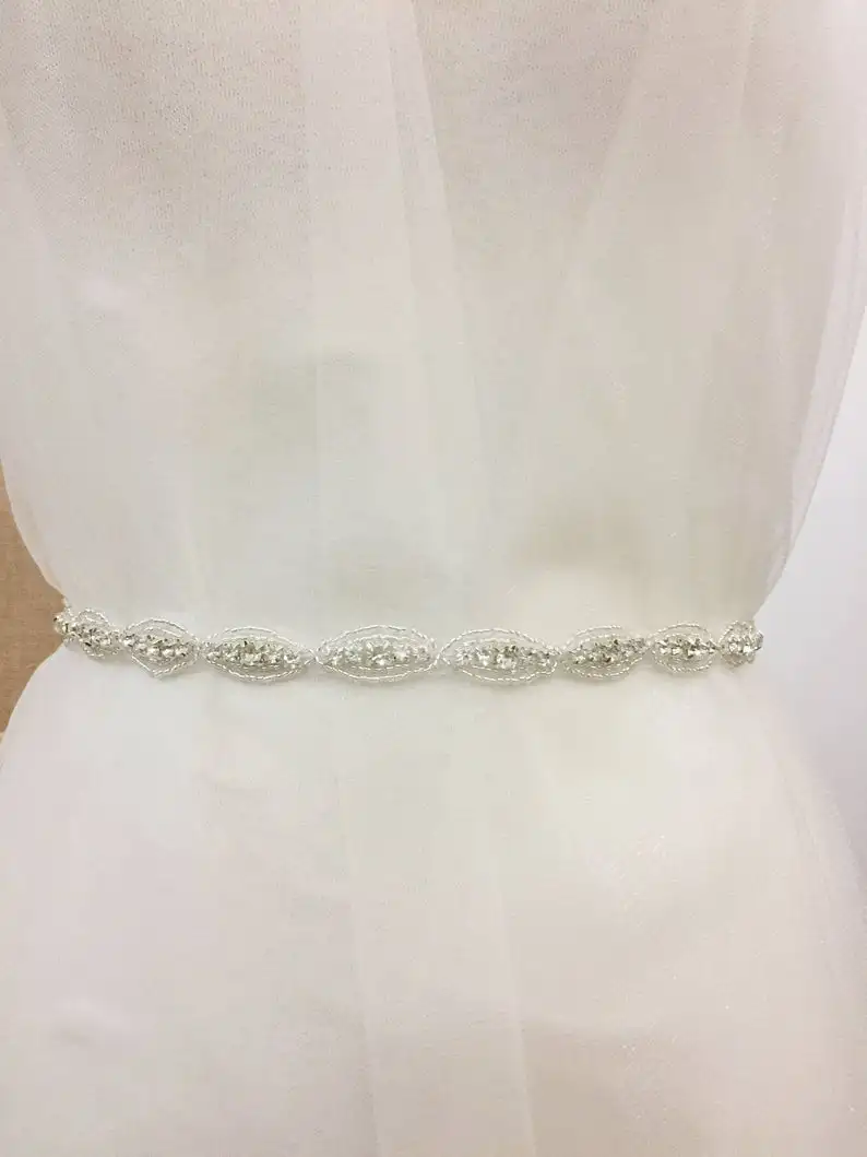 1 ярд тонкая Стразы кружевная отделка из кристаллов и бисера для свадебного пояса