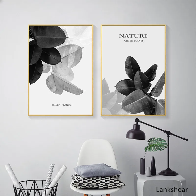 Print Nordic Poster Modern Canvas Wall Black And White Painting Small Fresh Leaves For Bedroom Living Room Home Decoration | Дом и сад