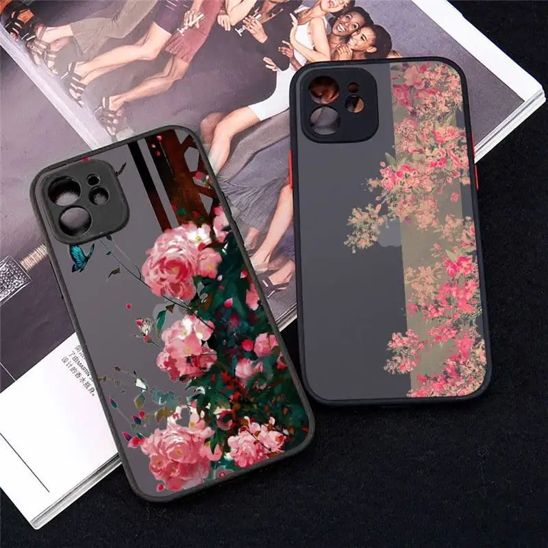 

Rose flowers art Phone Cases matte transparent For iphone 7 8 11 12 plus mini x xs xr pro max cover
