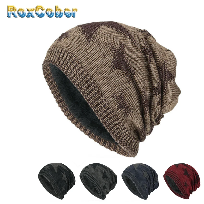 RoxCober Зимняя Вязаная Шапка бини Skullies для мужчин и женщин шерстяной шарф шапки плюс